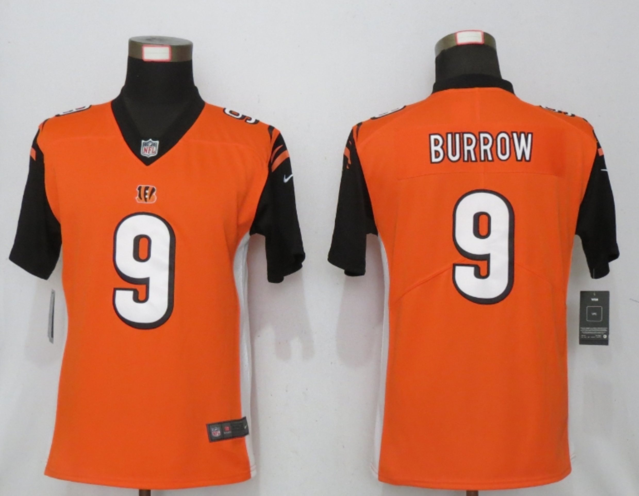 Women New Nike Cincinnati Bengals #9 Burrow Nike Orange NFL 100 Alternate Vapor Elite Playe->women nfl jersey->Women Jersey